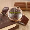 Ny W6900651 Asian 2813 Automatisk herrklocka White Dial Rose Gold Case Brown Leather Strap New Gents Watches Puretime