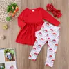 3 stks Kerst Peuter Kids Baby Meisjes Tops Jurk Mooie Santa Claus Print Vestidos Broek Hoofdband Outfits Set kleding