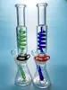 11 polegadas Tubo reto Bongo Bobina congelável Beaker Beaks Blue Green Water Tubulações Construir um BONG INLINE PERC DAB Rig Rang Tubulações Ill04-05