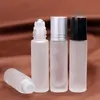 750pcs 10 ml Frosted Clear Glass Roll-On Bottle Bottle Olejki eteryczne z kulkami ze stali nierdzewnej i czarnymi/srebrnymi/złotymi butelkami