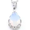 10Pcs Luckyshine Classic Sparking Fire Teardrop Shaped White Opal Gemstone 925 Silver Pendants Necklaces for Holiday Wedding Party 10*14mm