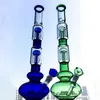 Green Blue Hookahs Tall Bong Waterpipe With Double Layer Tree Perc Straight Tube Glass Bongs Smoking Water Pipes With 18mm Bowl Piece GB1218