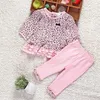2pcs spädbarn baby flicka kläder set barn t-shirt topp + byxor rosa leopard barnkläder