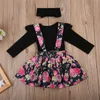 Vestiti per neonati Set di abbigliamento per bambini Nuovo pagliaccetto a maniche lunghe per bambina autunno + Gonna con tracolla floreale + Fascia per capelli 3 pezzi Set di abiti