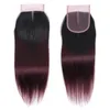 Ombre 1B / 99J Dantel Demetleri Dantel Kapatma Ile Toptan Satıcılar Brezilyalı İnsan Saç Dokuma Ombre Burgundy 3 Wefts 4 * 4 Kapatma Fırsatları