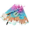 Mermaid Makeup Brush Set 21 pcs Powder Foundation Eyeshadow Eyebrow Diamond Eyes Make up Brushes Kit with Fish Tail