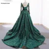 Новые зеленые винтажные вечерние платья Дубая с длинными рукавами 2021, роскошные блестящие вечерние платья трапециевидной формы с блестками, настоящие Po207E