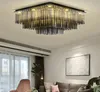 Lustres en cristal rectangle LED modernes à intensité variable haut de gamme cristaux K9 clairs lustre monté en surface pour salon chambre hôtel MYY