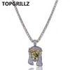 TOPGRILLZ Colar de Hip Hop Cor Iced Out Micro Pavimentar CZ Pedra Vermelha Faraó Pingente de Colar Com CZ Cadeia De Tênis De Pedra