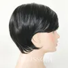 Brezilya insan saçı düz pixie kesim ucuz kısa insan saç perukları tam yoğunluk ön bob dantel peruk siyah kadınlar için1709119