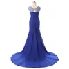 Bezpłatna wysyłka formalne sukienki wieczorowe Niebieskie szyfonowe szczupły Slim Bride Długie europejskie i amerykańskie zagraniczne imprezy handlowe HY018