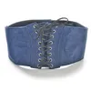 Kvinnor Vintage Wide Waist Belts PU Läder och Cowboy Fabric Girdle With Bow Tie Bandage Elastic Band