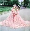 Roze bloem meisje jurken met 3D floral appliques juweel nek mouwloze leuke meisjes pageant jurk een lijn kinderen formele slijtage voor klein meisje
