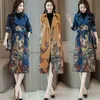 New Chinese style Femme Vintage Coat Jaqueta De Couro Feminina Women Long faux Leather Coat turn-down Collar Suede Trench