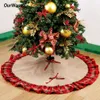 Großhandel-ourwarme pastorale stil Weihnachtsbaum Röcke 48inch Sackleinen schwarz und rot Plaid Ruffle Edge Weihnachtsbaumdekorationen für Zuhause