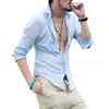 LEFT ROM Cotton Linen Shirts Man Summer White Shirt Social Gentleman Shirts Men Ultra Thin Casual Shirt British Fashion Clothes