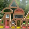 Regnbåge akrylblock träbyggnadsleksaker för barn som lär sig 24pc set enlighten tåg fabrikspris grossist order 1 set eller mer