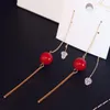 Koreanische Art und Weise rote weiße Perlen-Ohrringe lange Art-Ohr-Linien baumeln Ohrringe vergoldet Schmuck Temperament Frauen für Hochzeit