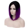 Mode chic medium cos peruker svart gradient lila rak cosplay wig fri frakt