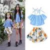 Meninas Conjuntos de Roupas de Verão Roupa Da Criança Crianças Bebê Menina Fora Do Ombro Tops + Saia Floral 2 PCS Roupas Meninas Roupas Infantis 1-6 Anos