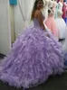 Lavanda sfera del Organza Quinceanera bordata innamorato Stones Top Layered Ruffles Lunghezza Piano partito di promenade di abiti da principessa