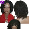 Säljer korta kinky flätade spetsar främre peruker full hand bundna syntetiska hår peruker med lockiga tips för afroamerikaner8397868