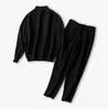 Cashmere Cotton Wool Blend Thick Knit Women Fashion Sweatshirts Tracksuit Pullover Pant 2pcs/set Beige 4color S-XL