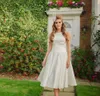 Tee Länge Vintage kurze Brautkleider ärmellose einfache informelle Rezeption Brautkleider Zweite Hochzeitskleid Mitte gemacht