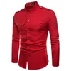 남자 셔츠 캐주얼 한 단색 패션 epaulettes화물 셔츠 긴 슬림 남성 슬림 한 camisa masculina chemise homme