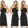 Casual Dresses Women Sexy Summer Solid Color Midi Female Strapless Backless Dressess With Sashes Buttons Ruffle