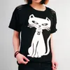 夏 の いたずら な 猫 プリント プリント シャツ 素敵 な 女性 の 印刷 ネック ネック 歯半袖 コットン シャツ シャツ カジュアル トップ