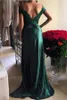 Hunter Green High Split Prom Dresses Off Shoulder Appliques Lace A Line Long Modest Vestios De Fiesta Backless Evening Party Gowns HY218