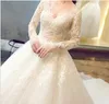 고급 레이스 아플리케 2018 새로운 겨울 섹시한 V 넥 긴 소매 웨딩 드레스 빅 테일 Prinecess 웨딩 드레스 Vestidos 드 노비