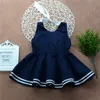 Barn kläder 2018 sommar baby flicka kläder prinsessa navy klänning kostym randig baby ärmlös klänning casual bebes sailor stil tjejer klänningar