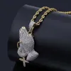 Hip Hop Ottone Doppi Colori Iced Out Micro Pave CZ Praying Hands Croce Ciondolo Collana Charm Per Uomo Donna