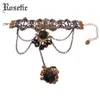 ROSETIC Vintage Gothic Woman Ring Armband Svart Lace Metal Butterfly Ribbon Floral Beads Tassel Layered Chain Party Prom Gifts