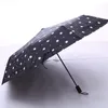 Schwarzer Punktfarben-Regenschirm, 3-fach faltbarer, regenfester Regenschirm, Damen-Regenausrüstung, Sonnenschutz, Sonnenschirm für Outdoor-Reisen