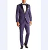 Fantastisk stil två knappar mörk lila bröllop brudgum tuxedos topp lapel groomsmen mens middag blazer kostymer (jacka + byxor + slips) nej: 1808