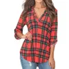 Femmes décontracté Plaid imprimé Blouse à manches longues col en v ourlet irrégulier Blouse chemises hauts Blouses vêtements automne ropa mujer verano