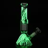 Brilho no escuro bong gelícula padrão beaker beaks árvore percolador borbulhante tubulação de vidro equipamento de óleo de cabeça tubulações de água Dab Rig Gid05