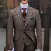 Primavera Inverno Moda Brown Tweed Noivo Smoking Homem Blazer Notch Lapela Dois Homens Botão de Jantar de Negócios Terno de Baile (Jaqueta + calça + Gravata + Colete) 1155