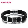 MOZO FASHION Men Charm Bracelet Black Leather Bracelet Stainless Steel Magnetic Clasps Bracelets Male Vintage Jewelry MPH891