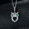 JewelryPalace Green Eyed Owl 0.2ct Nano Russian Simulated Emerald Pendant Necklace 925 Sterling Silver 45cm Box Chain