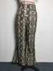 유럽 ​​패션 여성의 섹시한 허리 바디콘 튜닉 뱀 프린트 플레어 긴 바지 바지 플러스 사이즈 smlxl