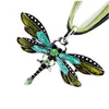 Vintage Enamel Dragonfly Pendant Necklace for Women Choker Necklaces With Rhinestone Wax Rope Chain Collar Fashion Jewelry