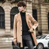 White Men's Windbreaker Jacket Fashion Business Casual Men Long Coats Young Slim Warm and Comfortable Clothing Khaki Blue Trench