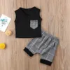 2018 Summer Baby Boy Ubrania Sleeveress Black Topy Z Kieszeniami + Szorty 2 Sztuk Casual Boys Stroje Maluch Odzież dziecięca Odzież dla chłopców 0-5t