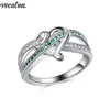 Vecalon 4 kolory kształt serca pierścień srebrny kolor kryształowy CZ zaręczynowy zespół ślubny pierścień dla kobiet Dropshipping biżuteria
