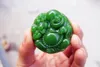 Darmowa dostawa - Piękna (zewnętrzna Mongolia) Jade Ręcznie wyryte z uśmiechem Buddy (Amulet) Powodzenia. Okrągły naszyjnik wisiorek