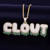 Nome personalizzato Verde Drip Bubble Lettere Pendenti Collane da uomo Zircone Gioielli Hip Hop con catena da tennis in oro argento 4mm per regalo